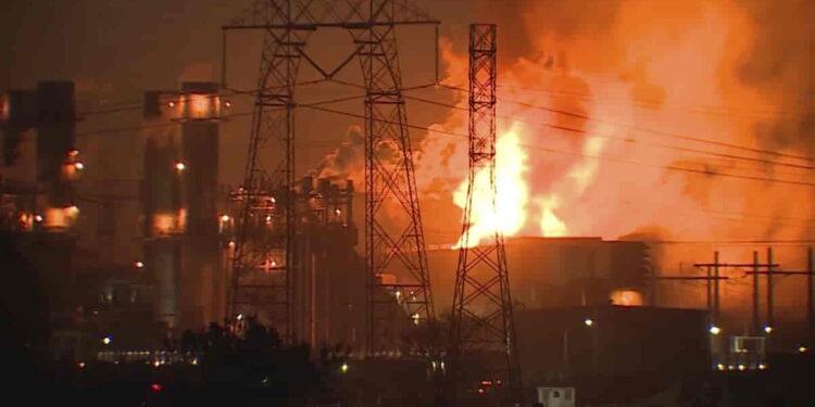Towering Flames at California Battery Plant Trigger Emergency Response - KSBW via AP