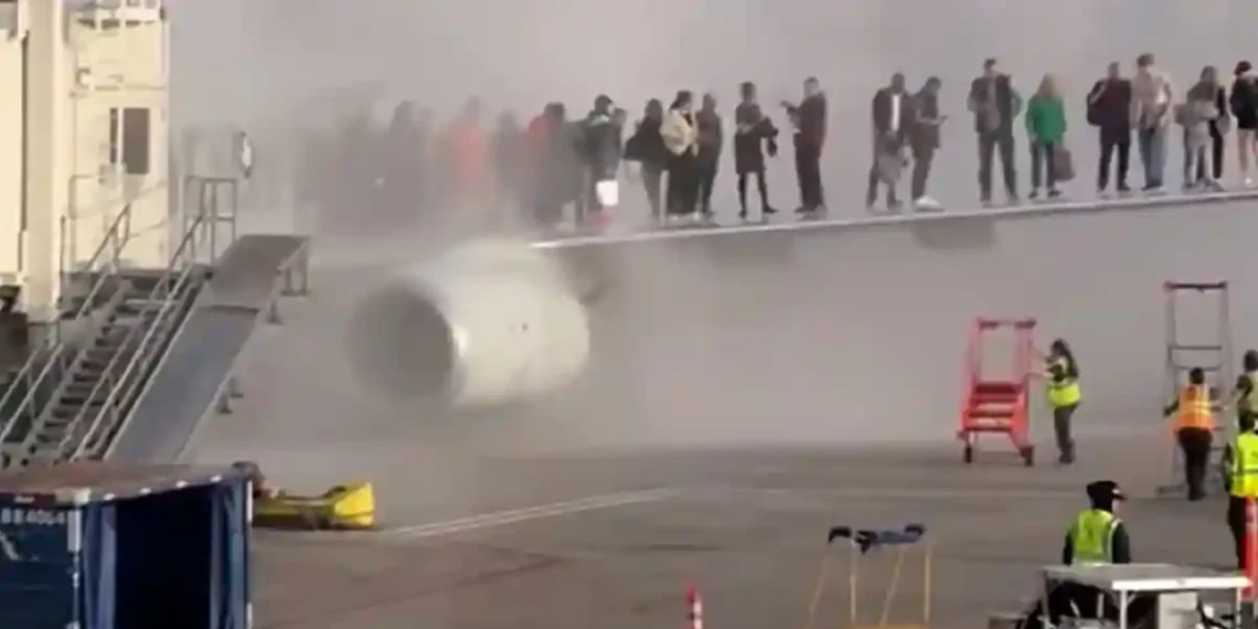 Scary Moments as American Airlines Plane Engine Catches Fire at Denver Airport - From @flynnstone/X via CNN