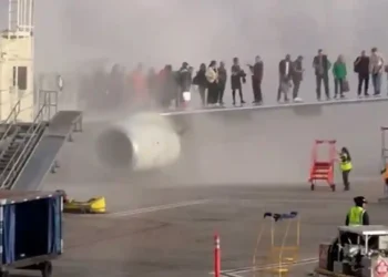 Scary Moments as American Airlines Plane Engine Catches Fire at Denver Airport - From @flynnstone/X via CNN