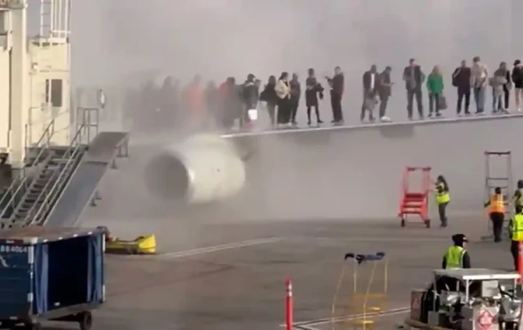 Scary Moments as American Airlines Plane Engine Catches Fire at Denver Airport - From @flynnstone/X via CNN