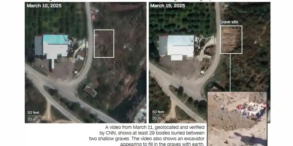 Mass Graves and Social Media: Uncovering a War Crime - Sources: Maxar Technologies (satellite images), CNN (geolocated and verified video) Graphic: Rachel Wilson and Gianluca Mezzofiore, CNN