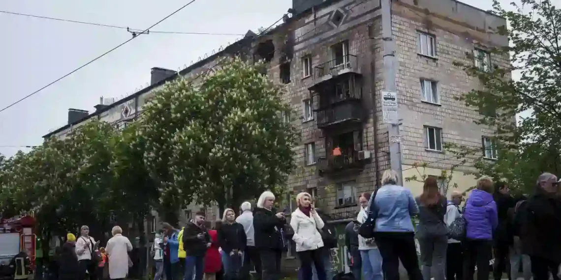 Russian Missile and Drone Strike Causes Chaos in Kyiv, Killing Two - AP Photo/Evgeniy Maloletka