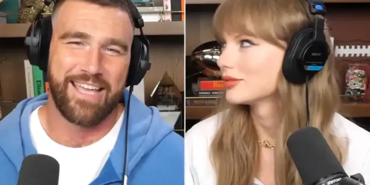 Travis and Jason Kelce Announce Taylor Swift’s Debut on New Heights Podcast in Highly Anticipated August 13 Episode - Travis Kelce and Taylor Swift on 'New Heights'. Credit : x