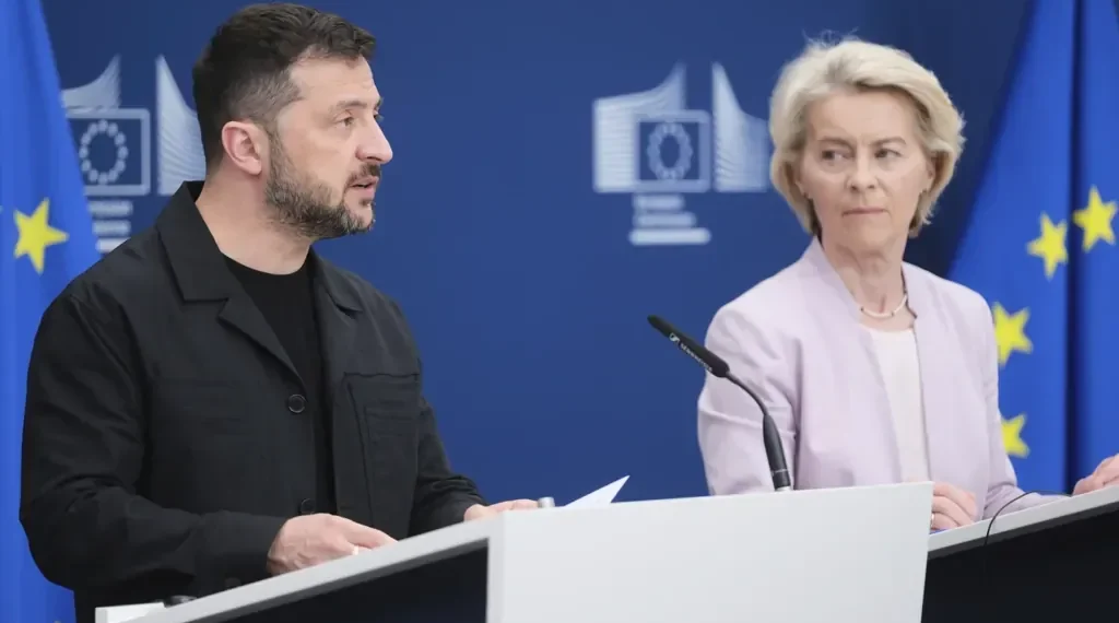 Zelenskyy meets Trump with European allies present to discuss Ukraine peace talks, security guarantees, and long-term military support. - AP Photo