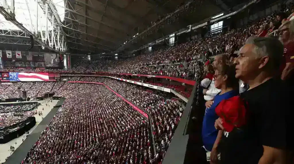 State Farm Stadium reaches capacity as tens of thousands honor Turning Point USA founder Charlie Kirk after his assassination. - Charly Triballeau/AFP/Getty Images
