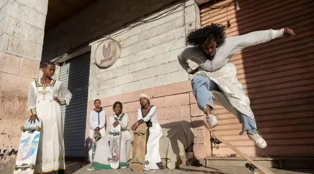 Female Skateboarders in Ethiopia Challenge Gender Norms and Inspire a Movement - A member of Addis Girls Skate performs an ollie via CNN