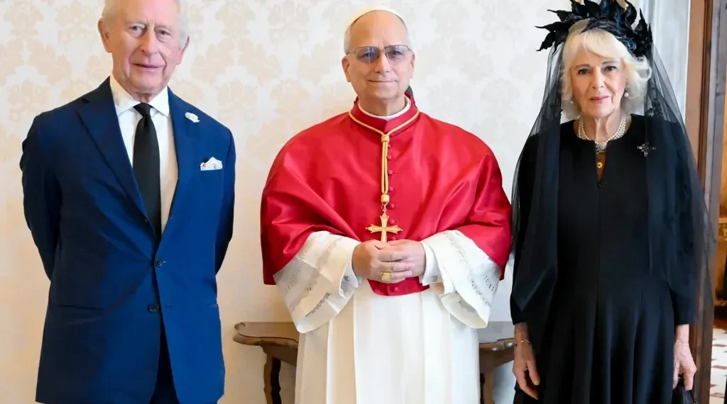 King Charles and Pope Leo XIV Pray Together in Historic Vatican Meeting - Vatican Media via AP, HO