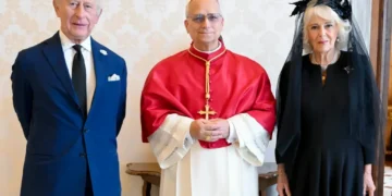 King Charles and Pope Leo XIV Pray Together in Historic Vatican Meeting - Vatican Media via AP, HO