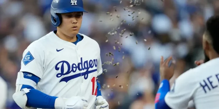 Ohtani Three Home Runs Power Dodgers to NLCS Sweep - AP Photo/Ashley Landis