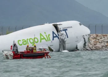 Cargo Plane Skids Off Hong Kong Runway Into Sea, Killing Two Workers - AP Photo/Chan Long Hei