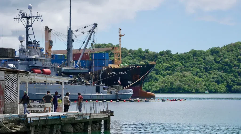 Palau coastline with military and tourism infrastructure in Pacific geopolitics - BBC