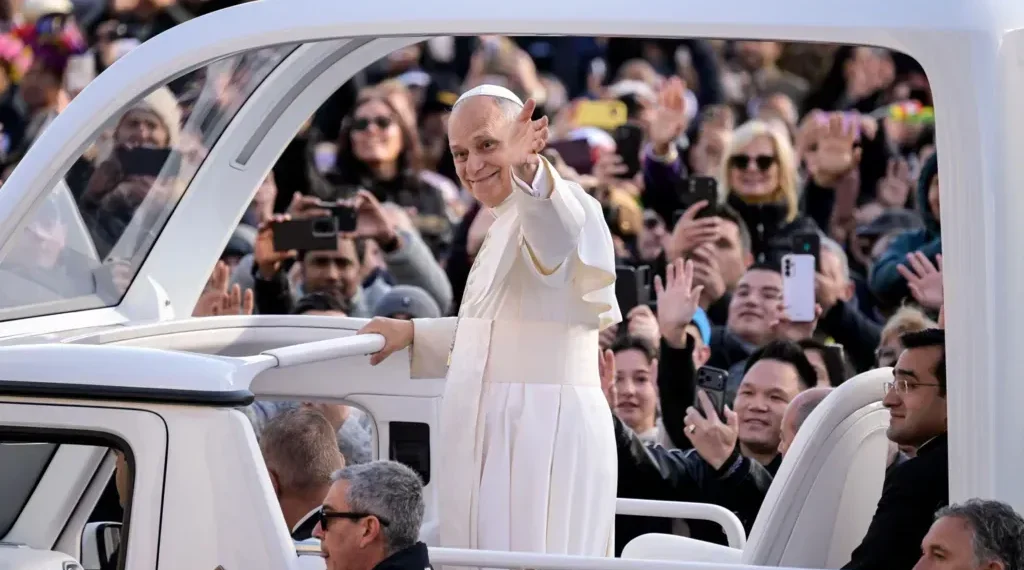 Pope Leo XIV greets faithful during international visit - EPA/BBC