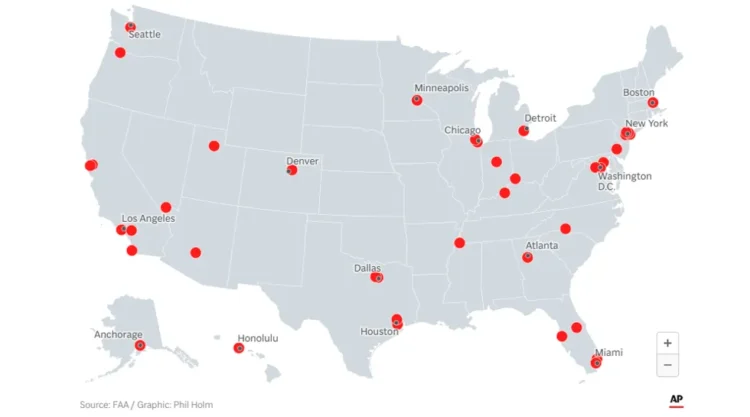 U.S. Airlines Cancel Over 1,000 Flights as Shutdown Impacts FAA Operations - Source: FAA Graphic: Phil Holm via AP