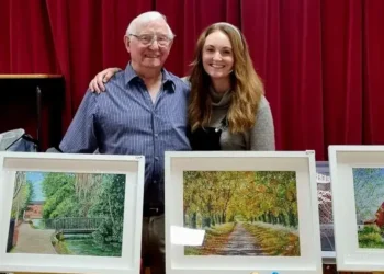 92-year-old artist Robert Rose painting in his Oxfordshire studio - Robert Rose/BBC