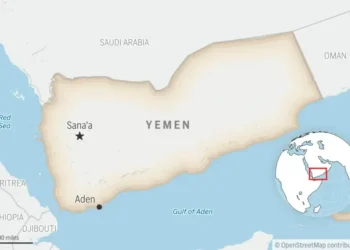 Yemen’s Houthi Rebels Signal Pause in Attacks on Israel and Red Sea Shipping - This is a locator map for Yemen with its capital, Sanaa. (AP Photo)