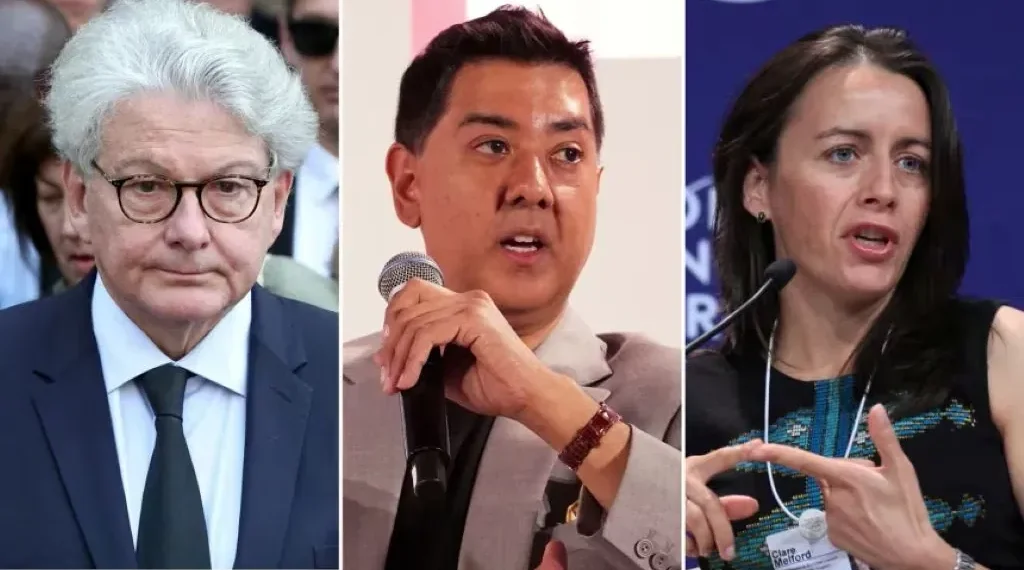 US and EU flags amid dispute over online censorship rules - Getty Images/AP/CNN