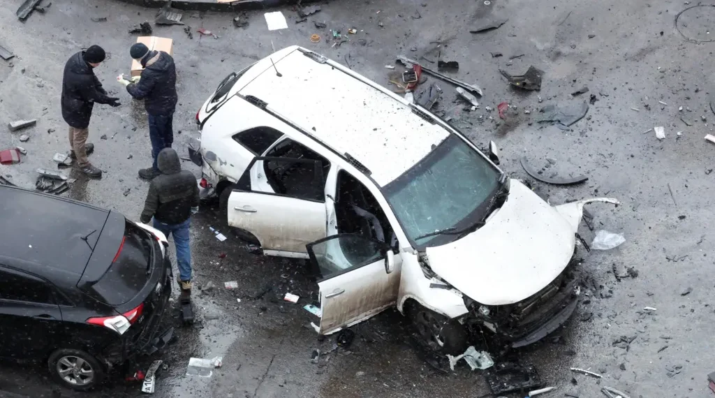 Damaged car after Moscow car bomb kills Russian general - Reuters/BBC