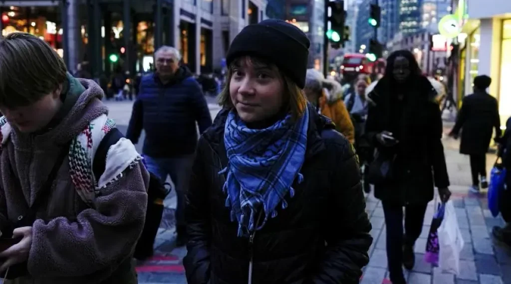 Greta Thunberg during London protest before arrest under terrorism law - Carlos Jasso/Reuters/CNN