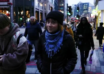 Greta Thunberg during London protest before arrest under terrorism law - Carlos Jasso/Reuters/CNN