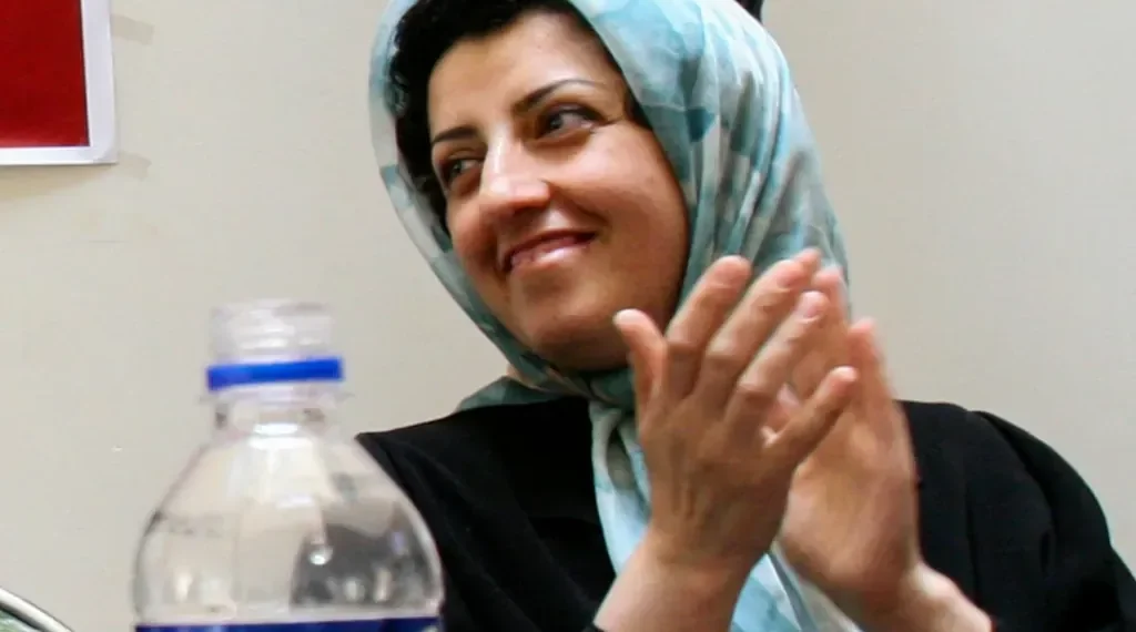 Iranian Nobel laureate Narges Mohammadi speaking at public gathering - AP Photo/Vahid Salemi, File