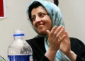 Iranian Nobel laureate Narges Mohammadi speaking at public gathering - AP Photo/Vahid Salemi, File