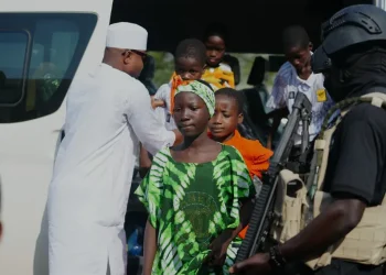Freed Nigerian schoolchildren and teachers arrive at government ceremony - AP Photo/Sunday Alamba