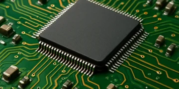 Close-up of a semiconductor wafer in a high-tech fabrication facility, illustrating global chip production. - Generated by AI for Journos News