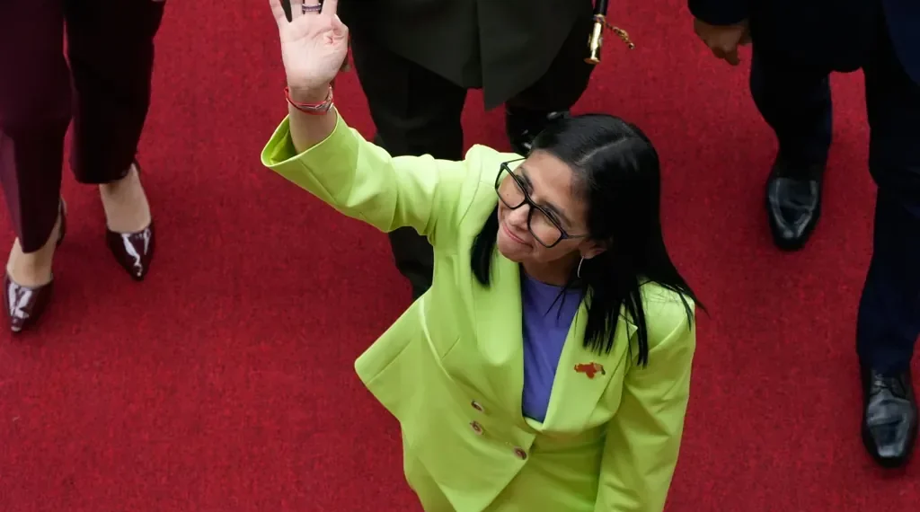Delcy Rodríguez speaking at a government event in Caracas - AP Photo/Ariana Cubillos