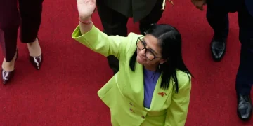 Delcy Rodríguez speaking at a government event in Caracas - AP Photo/Ariana Cubillos