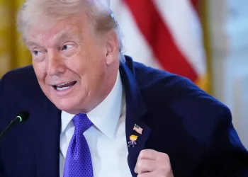 Donald Trump wearing Happy Trump lapel pin at White House event - AP Photo/Alex Brandon