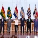 EU and Mercosur leaders at free trade agreement signing ceremony - AP Photo/Jorge Saenz