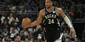 Giannis Antetokounmpo reacts during a Milwaukee Bucks game - GettyImages/NBCSports