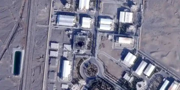 Satellite view of roofing over damaged Natanz nuclear facility buildings - Planet Labs PBC via AP