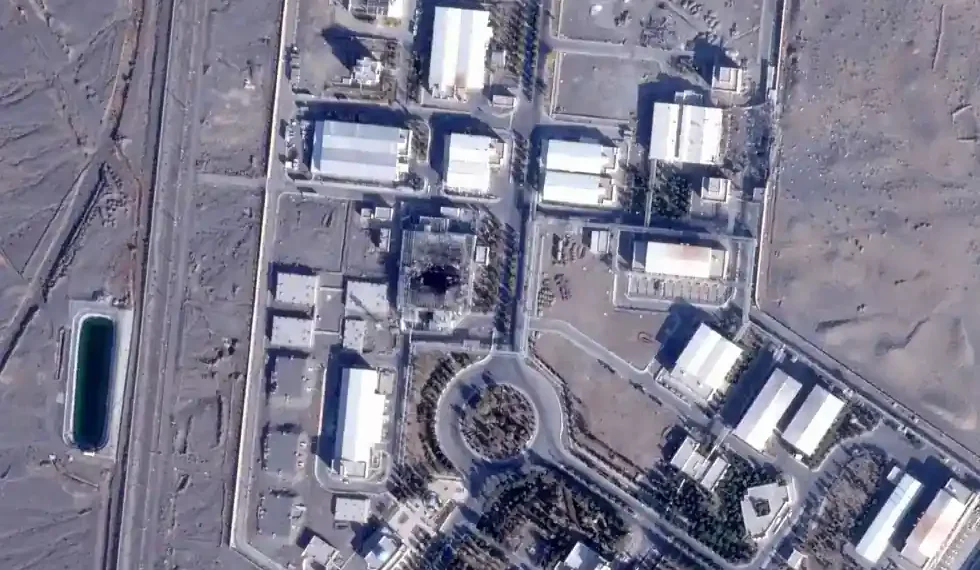 Satellite view of roofing over damaged Natanz nuclear facility buildings - Planet Labs PBC via AP