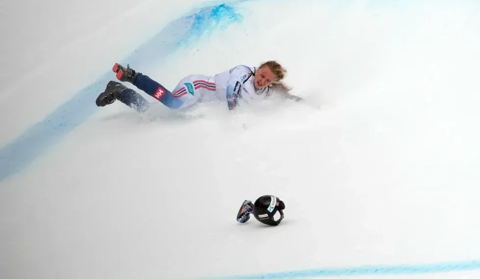 Lindsey Vonn after crashing during World Cup downhill in Switzerland - AP Photo/Giovanni Auletta