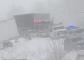 Snow-covered interstate after massive Michigan multi-vehicle crash - WZZM via AP