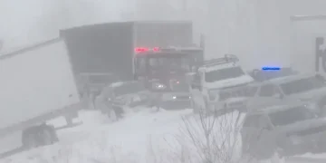 Snow-covered interstate after massive Michigan multi-vehicle crash - WZZM via AP