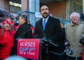 Nurses rally outside Mount Sinai West during NYC strike - AP Photo/ Ryan Murphy