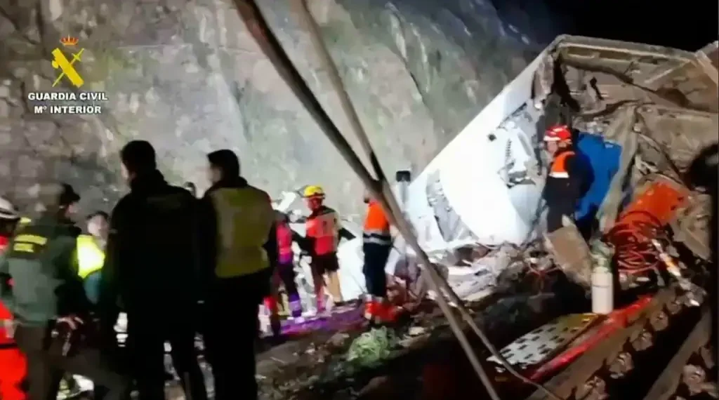 Wrecked high-speed train carriages after Spanish train collision - Guardia Civil via AP