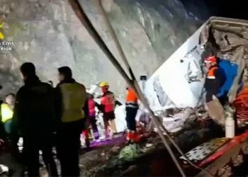 Wrecked high-speed train carriages after Spanish train collision - Guardia Civil via AP