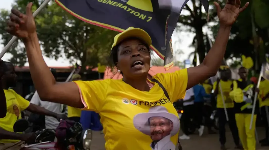 Uganda President Museveni addressing supporters after election victory - AP Photo/Brian Inganga