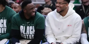 Giannis Antetokounmpo in Bucks uniform during NBA trade deadline week - AP Photo/Morry Gash