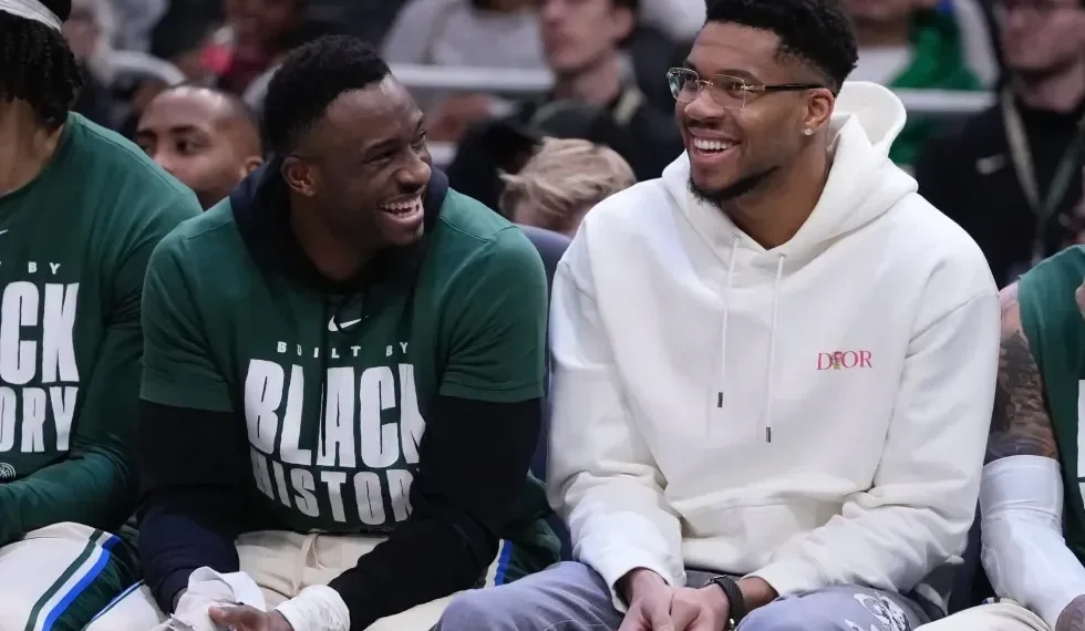 Giannis Antetokounmpo in Bucks uniform during NBA trade deadline week - AP Photo/Morry Gash