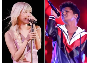 Rosé and Bruno Mars performing “APT.” on stage - AP Photo