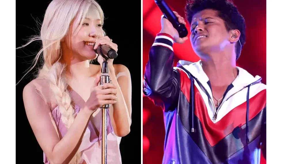 Rosé and Bruno Mars performing “APT.” on stage - AP Photo