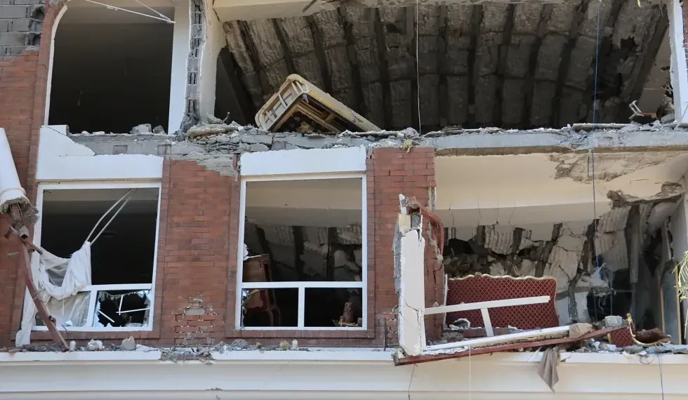 Damaged apartment building after explosion in Bandar Abbas Iran - Amirhosein Khorgooi/ISNA via AP