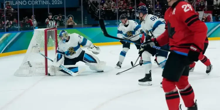 Nathan MacKinnon scores late against Finland in Olympic semifinal - AP Photo/Petr David Josek