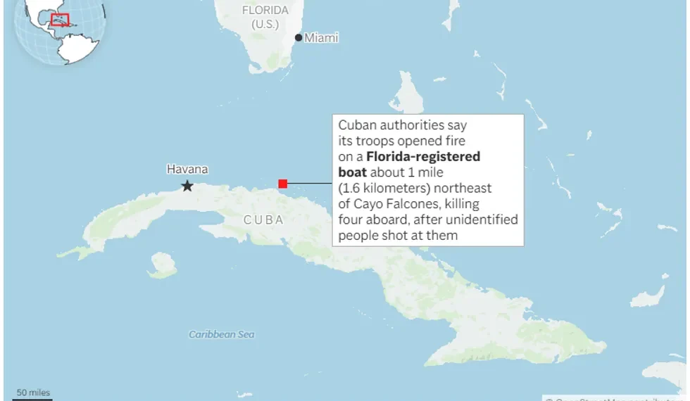 Cuban patrol boat near Cayo Falcones after shooting - Source: AP reports; Cuba's Interior Ministry