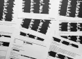 Court documents with redacted Epstein victims’ identities on a table - AP Photo/Jon Elswick