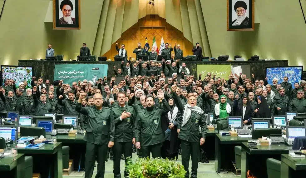 Ayatollah Khamenei speaking in Tehran during revolution anniversary event - Hamed Malekpour/ICANA via AP